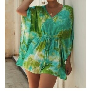 BellanBlue Boho Batwing Sleeve spring Light romper - green floral